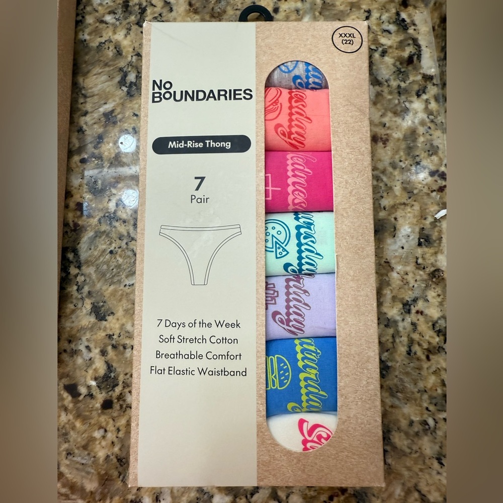 NWT Size XXXL (22) No Boundaries Mid-Rise  Cotton Thong 7-Pack
